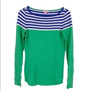 LILLY PULITZER green and blue stripe blouse